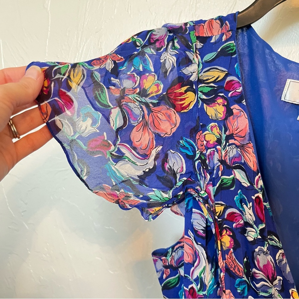 MOULINETTE SOEURS 100% Silk Wrap Dress in Blooming Sapphire Blue Sz 8 NWOT - Picture 4 of 11